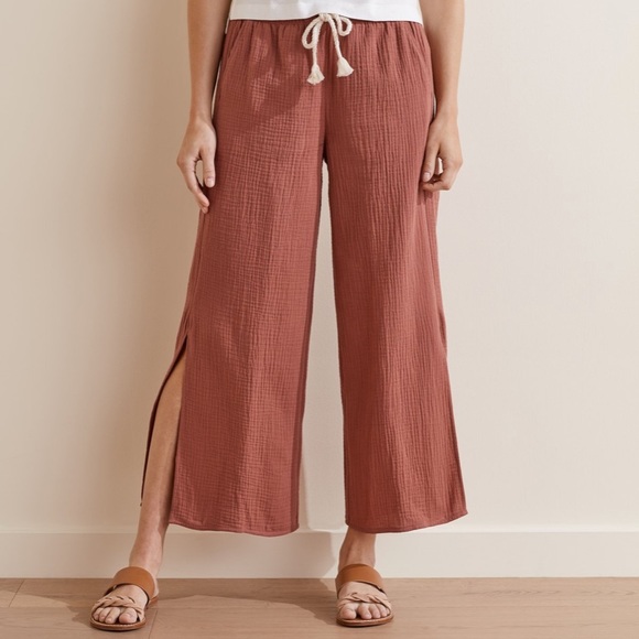 UpWest Pants - UpWest Wide-Leg Cotton Textured Pant in Cedar Wood